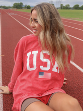 Load image into Gallery viewer, charlie southern: USA flag corded sweatshirt - red