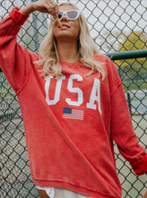 Load image into Gallery viewer, charlie southern: USA flag corded sweatshirt - redcharlie southern: USA flag corded sweatshirt - red