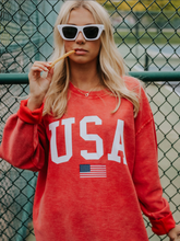 Load image into Gallery viewer, charlie southern: USA flag corded sweatshirt - redcharlie southern: USA flag corded sweatshirt - red