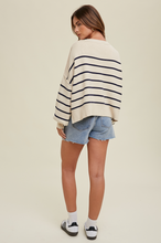 Load image into Gallery viewer, relaxed crop stripe sweater - cream/navy