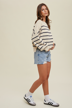 Load image into Gallery viewer, relaxed crop stripe sweater - cream/navy