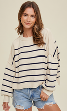 Load image into Gallery viewer, relaxed crop stripe sweater - cream/navy