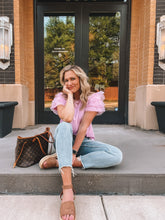 Load image into Gallery viewer, knit ruffle chiffon sleeve top - lavender