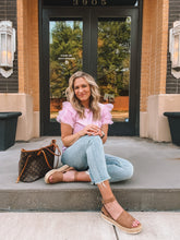 Load image into Gallery viewer, knit ruffle chiffon sleeve top - lavender