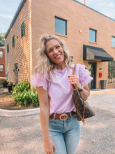 Load image into Gallery viewer, knit ruffle chiffon sleeve top - lavender