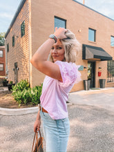 Load image into Gallery viewer, knit ruffle chiffon sleeve top - lavender