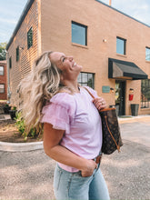 Load image into Gallery viewer, knit ruffle chiffon sleeve top - lavender