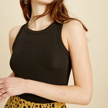 Load image into Gallery viewer, fitted rib knit high neck tank top - black