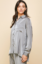 Load image into Gallery viewer, satin long sleeve button down top - grey