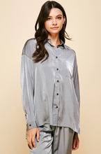 Load image into Gallery viewer, satin long sleeve button down top - grey