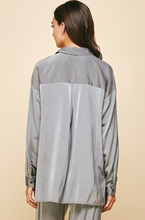 Load image into Gallery viewer, satin long sleeve button down top - grey