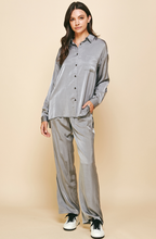 Load image into Gallery viewer, satin long sleeve button down top - grey