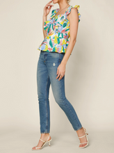 Load image into Gallery viewer, skies are blue: floral peplum ruffle top - yellow floral