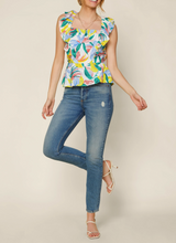 Load image into Gallery viewer, skies are blue: floral peplum ruffle top - yellow floral