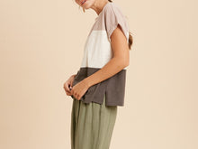 Load image into Gallery viewer, wide striped colorblock basic top - twig combo