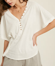 Load image into Gallery viewer, button front v-neck short sleeve top - ivory