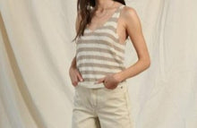 Load image into Gallery viewer, stripe v-neck sweater knit tank top - taupe ivory