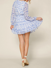 Load image into Gallery viewer, skies are blue: sweet floral mini dress - white/cobalt