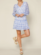 Load image into Gallery viewer, skies are blue: sweet floral mini dress - white/cobalt