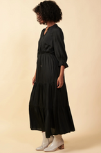 Load image into Gallery viewer, skies are blue: ruffle split neck maxi dress - black