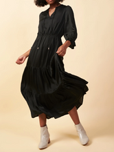Load image into Gallery viewer, skies are blue: ruffle split neck maxi dress - black