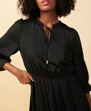 Load image into Gallery viewer, skies are blue: ruffle split neck maxi dress - black