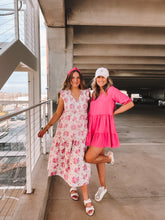 Load image into Gallery viewer, floral printed tiered midi dress - pink