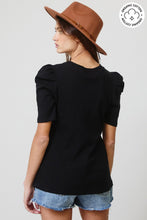 Load image into Gallery viewer, AMANDA MOORE AND COMPANY PUFF SLEEEVE TOP IN BLACK ORGANIC COTTON MADE IN USA