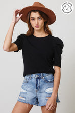 Load image into Gallery viewer, AMANDA MOORE AND COMPANY PUFF SLEEEVE TOP IN BLACK ORGANIC COTTON MADE IN USA