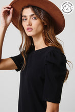 Load image into Gallery viewer, AMANDA MOORE AND COMPANY PUFF SLEEEVE TOP IN BLACK ORGANIC COTTON MADE IN USA