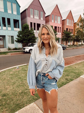 Load image into Gallery viewer, thermal top with balloon sleeves - piegon blue