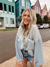 Load image into Gallery viewer, thermal top with balloon sleeves - piegon blue