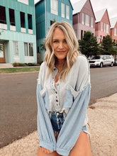 Load image into Gallery viewer, thermal top with balloon sleeves - piegon blue