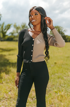 Load image into Gallery viewer, buddy love: cropped ribbed sweater - black/tan