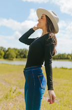 Load image into Gallery viewer, buddy love: holly long sleeve button up bodysuit - black