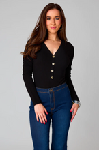 Load image into Gallery viewer, buddy love: holly long sleeve button up bodysuit - black
