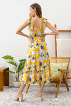 Load image into Gallery viewer, tie shoulder brush stroke midi dress - yellow multi
