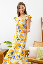 Load image into Gallery viewer, tie shoulder brush stroke midi dress - yellow multi