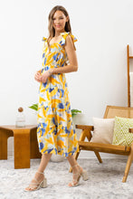 Load image into Gallery viewer, tie shoulder brush stroke midi dress - yellow multi
