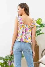 Load image into Gallery viewer, floral ruched ruffle strap tank top - pink multi