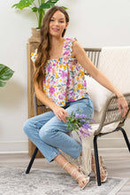 Load image into Gallery viewer, floral ruched ruffle strap tank top - pink multi