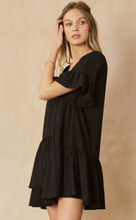 Load image into Gallery viewer, asymmetrical button up mini dress - black