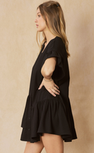 Load image into Gallery viewer, asymmetrical button up mini dress - black