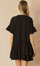 Load image into Gallery viewer, asymmetrical button up mini dress - black