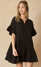 Load image into Gallery viewer, asymmetrical button up mini dress - black