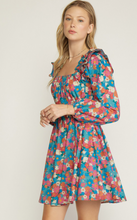 Load image into Gallery viewer, floral print square neck long sleeve mini dress - sea green