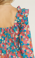 Load image into Gallery viewer, floral print square neck long sleeve mini dress - sea green