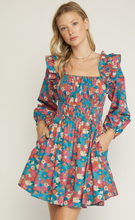Load image into Gallery viewer, floral print square neck long sleeve mini dress - sea green