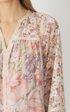 Load image into Gallery viewer, mixed floral print long sleeve babydoll mini dress - blush