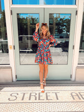 Load image into Gallery viewer, floral print square neck long sleeve mini dress - sea green